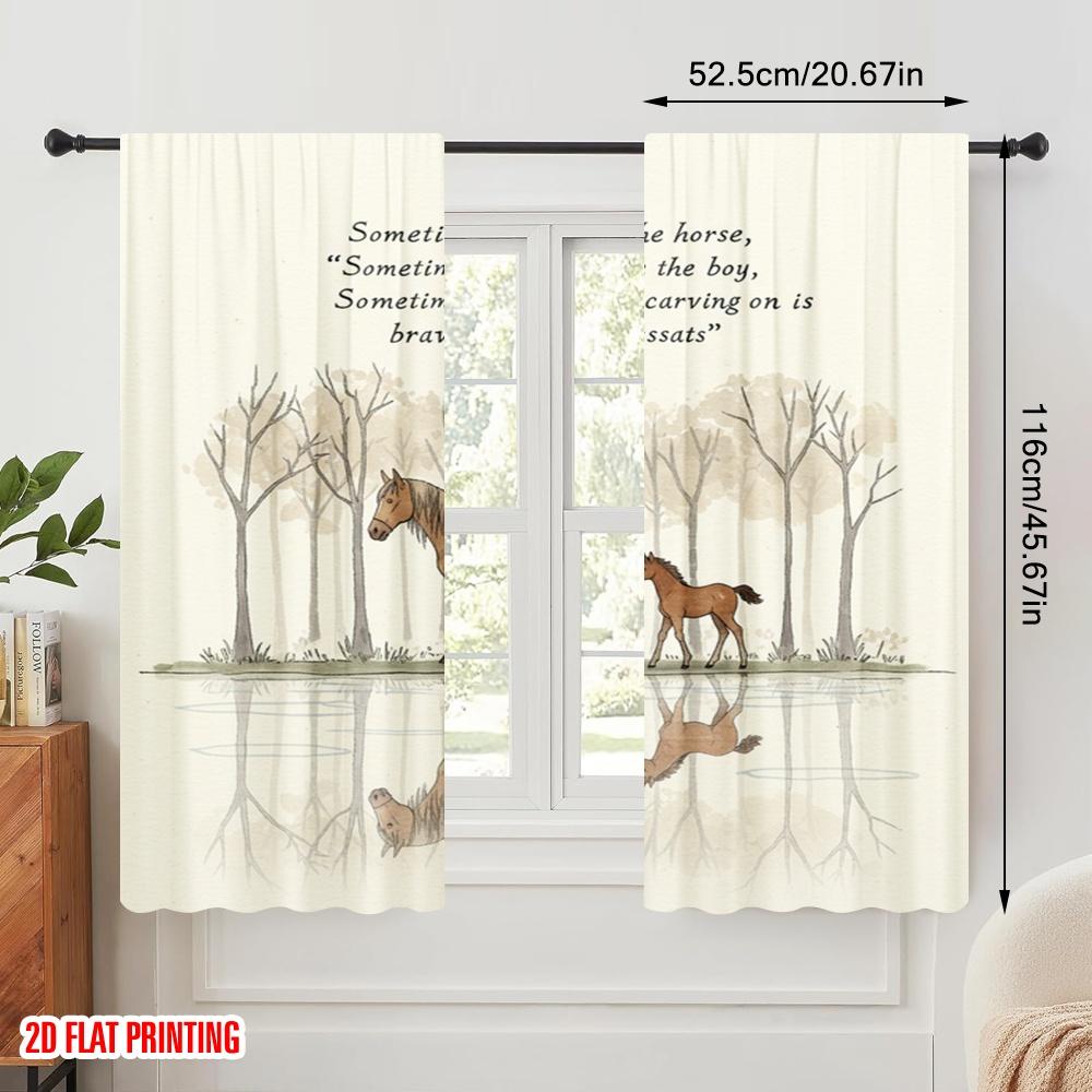 2 st 2D plattryck Fönsterdraperier Ridande häst Skog 100% Polyester Utan elektricitet Festdekorationer för Mångsidig användning