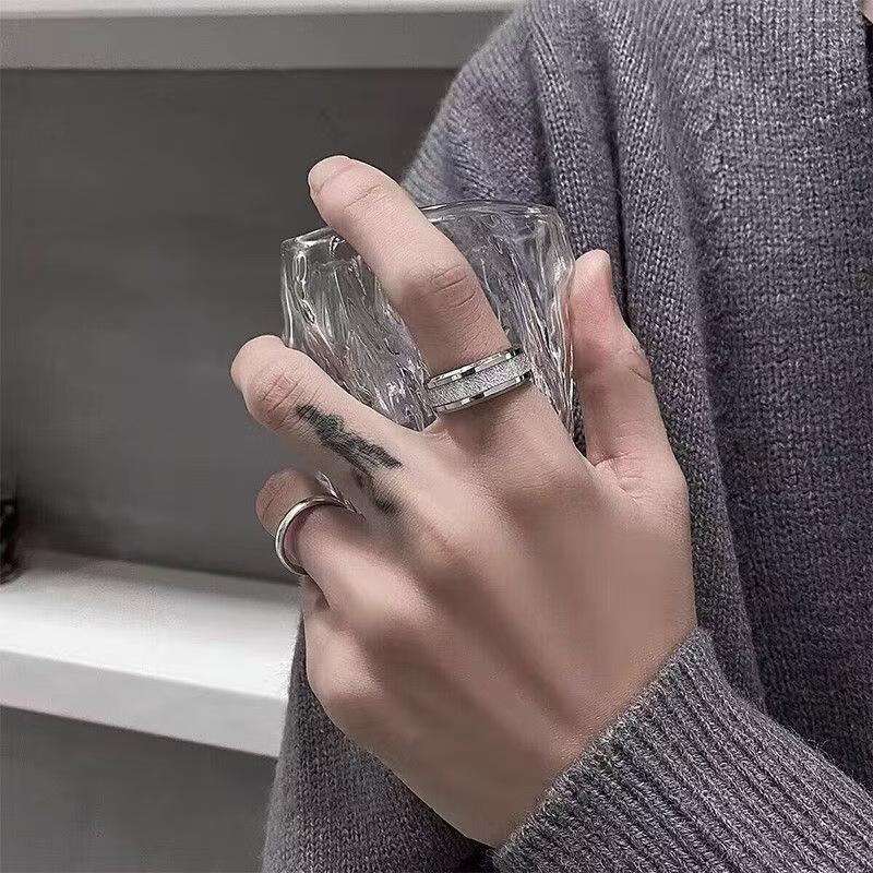 8mm Width Meteorite Stone Pattern Inlaid Silver Color Steel Ring Couple Wedding Band Engagement Jewelry