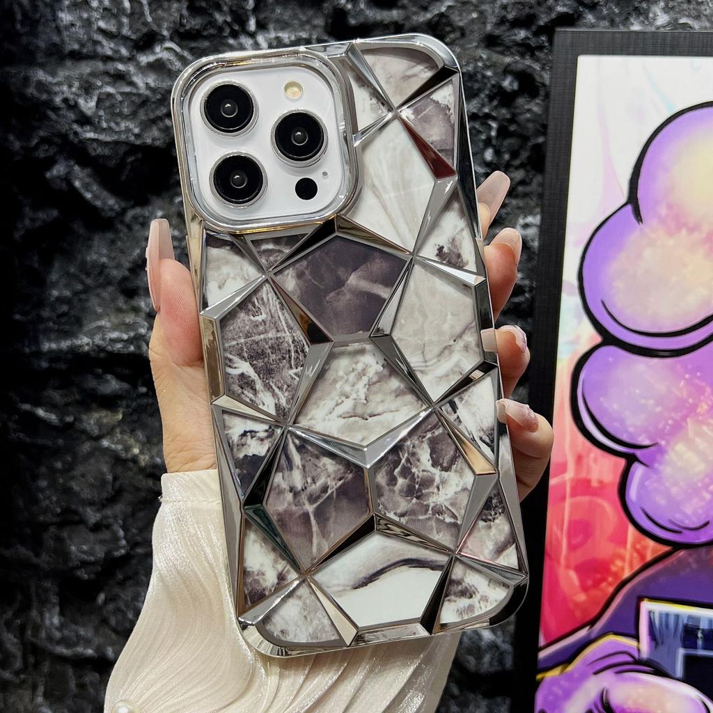 Applicable to iPhone15 electroplated marble mobile phone case Apple 14promax water cube 13 anti-drop 12 protective case