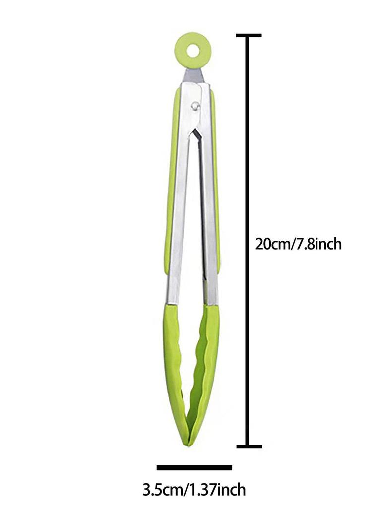 7.8Inch Silicone BBQ Grilling Tong Stainless Steel Food Clip Non-slip Cooking Clip Salad Bread Serving Tools Kitchen Accessories