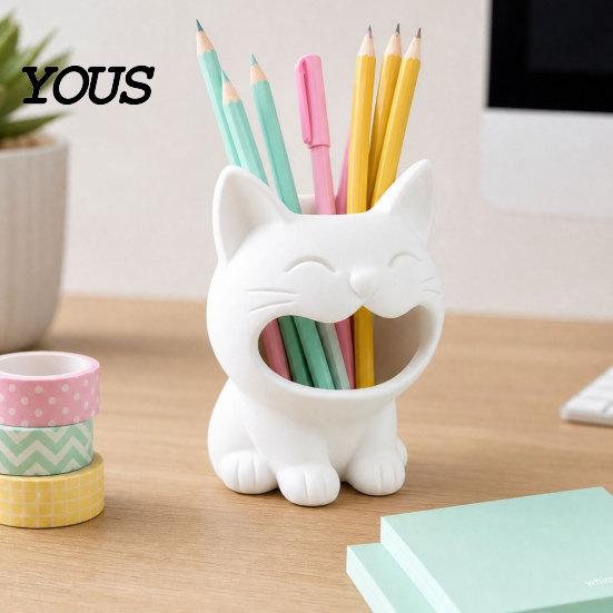 3D Printed Pen Cup Cat Shaped Candy Bowl, Cute Storage Container, Desktop Desk Organizer Holder, Versatile for Pencils Jewelry Hair Ties