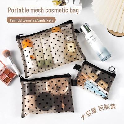 Tragbare Aufbewahrungstasche aus Netzgewebe für Kosmetik und Kopfhörer, Reise-Toilettenartikel und Lippenstifthalter