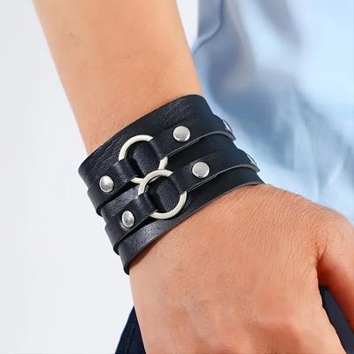 1 Pièce Bracelet en Cuir de Vachette Double Couche Style Punk Véritable Pour Hommes Femmes Pour le Nouvel An Fête de Noël Cadeaux d'Anniversaire