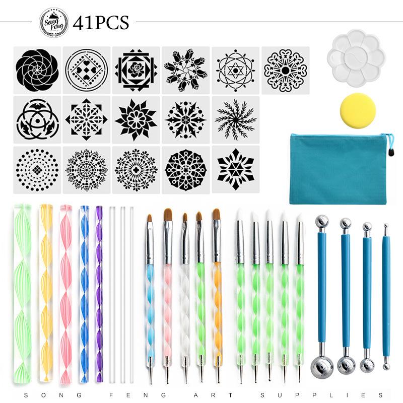 Mandala Kunstwerkzeug-Set: 58-teiliges Set zum Malen, Schablonieren, Punktieren und Prägen