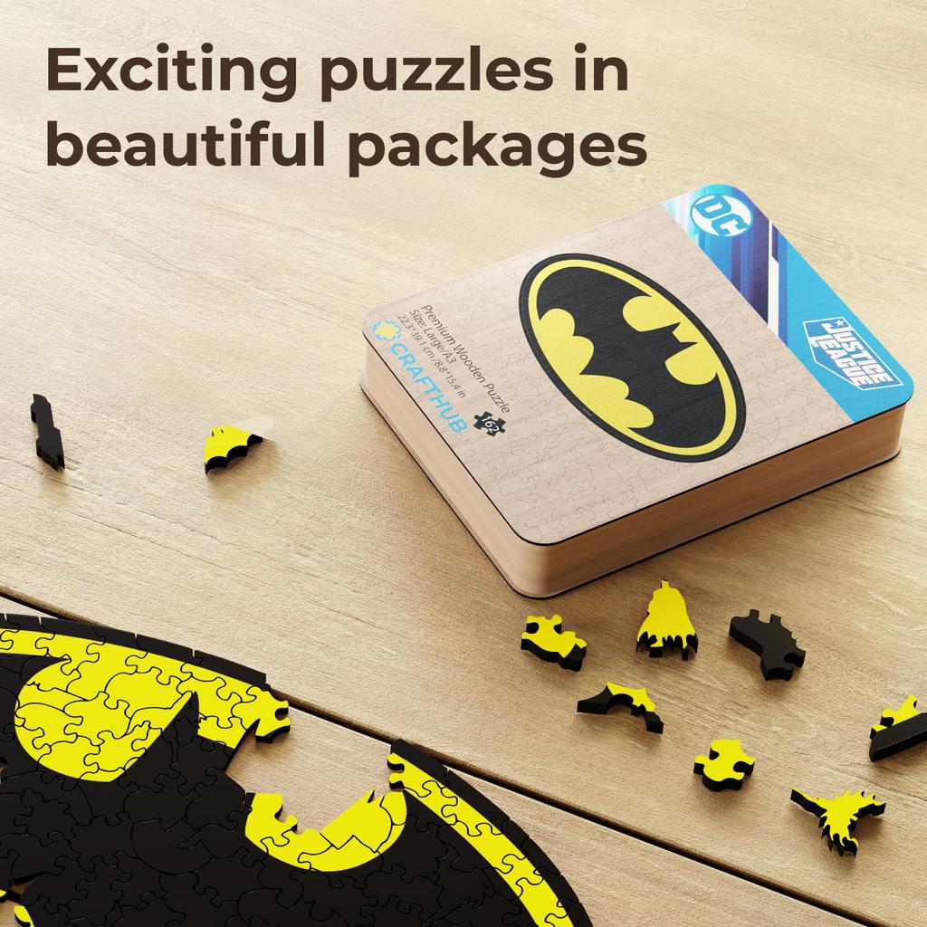 CRAFTHUB Batman Logo Wooden Jigsaw Puzzle - A Magical Puzzle for Adults and Kids.
