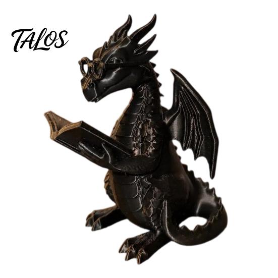 Collectible Dragon Ornament Reading Figurine with Glasses, Statue, 3D Printed Sculpture Decoration Bookshelf Decor, Whimsical Desktop Ornament,
