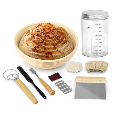Sourdough Starter Kit with Linen Liner Cover Temperature Marking Tape Scraper Cleaning Brush Spatula Mixer Blades Scraper Jar Bread Baking