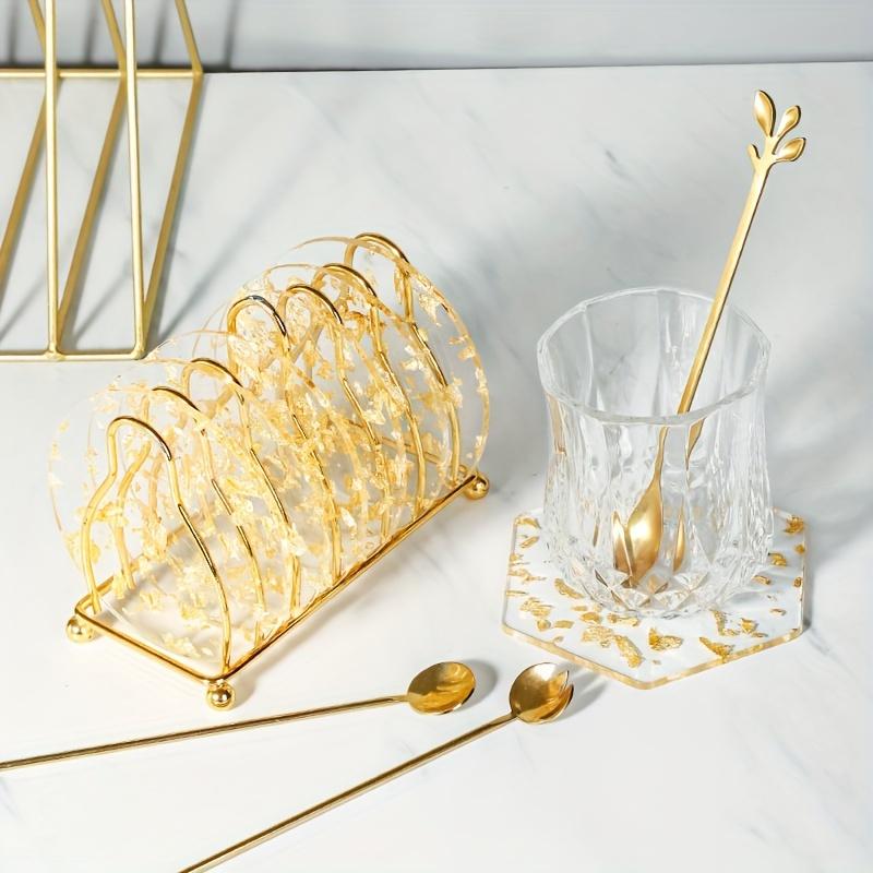 3pcs Golden Foil Acrylic Coaster Set - Luxurious Tea Cup Heat Resistant Pads - Fashionable Round Table Protector Home Decor Kit