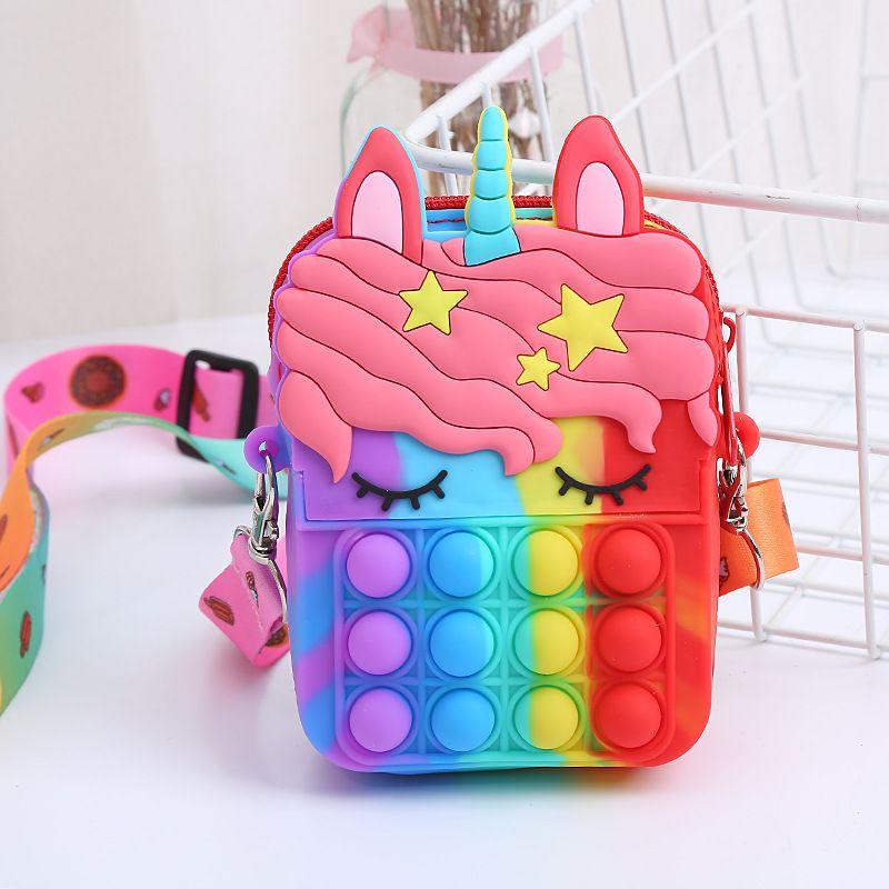 Colorful Rainbow Unicorn Popper Sensory Stationery Storage Bag With Fidget Toy