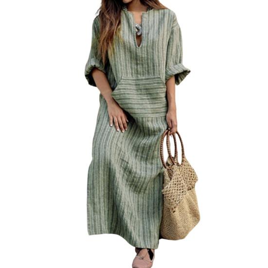 Dámské spodničky Velké velikosti Pulovr s dlouhým rukávem Maxi šaty Vertikální pruhovaný potisk Přední kapsa Volné Dlouhé šaty Streetwear