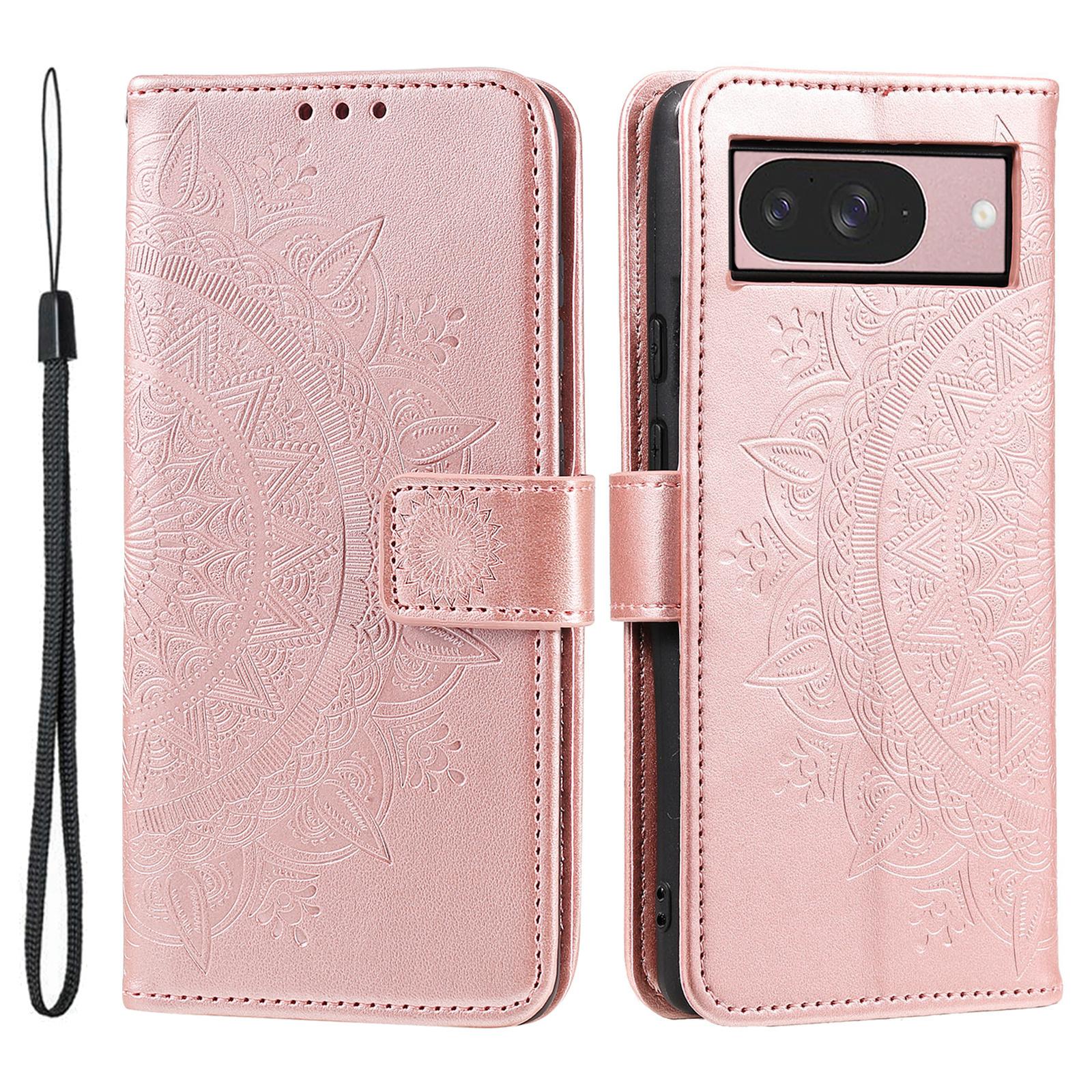 

For Google Pixel 9/9 Pro Case Imprinted Totem PU Leather Wallet Stand Phone Cover Rose Gold