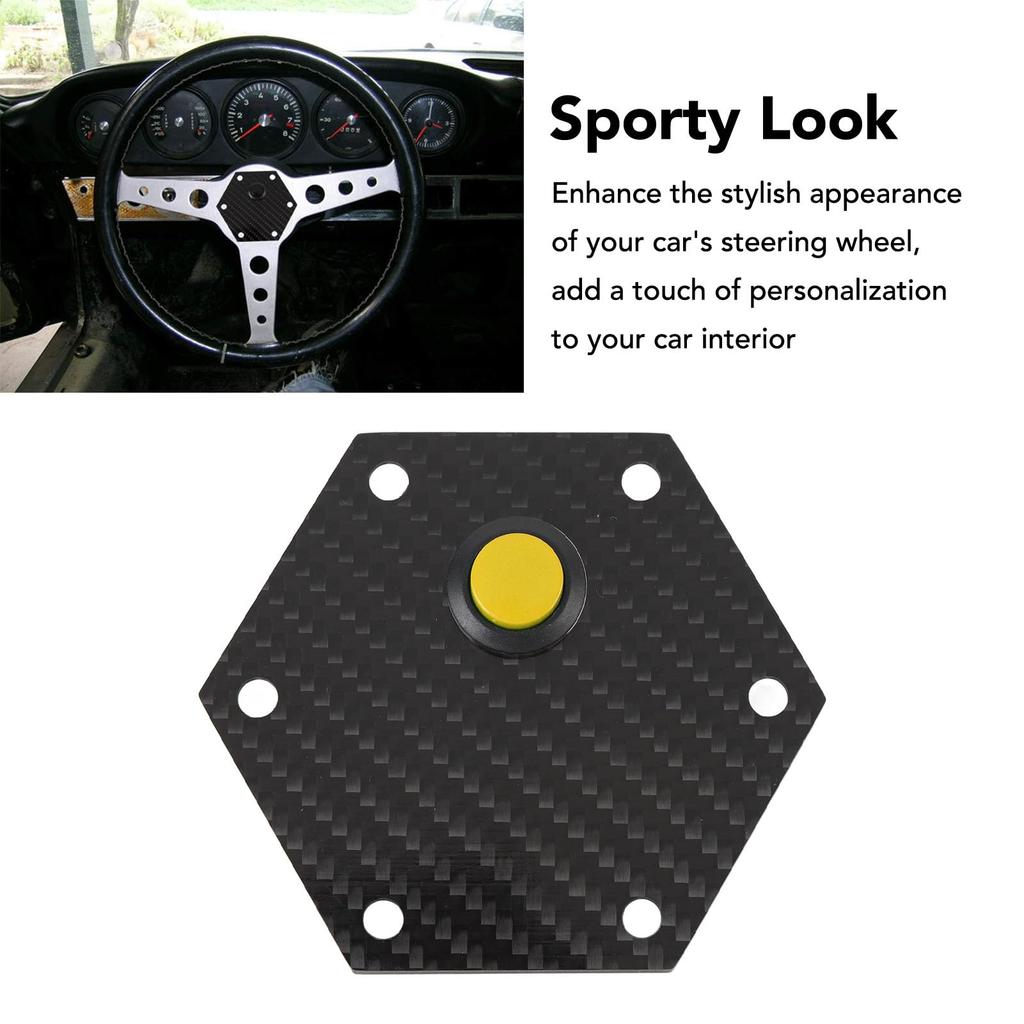 Steering Wheel Horn Cover, Universal Car Steering Wheel Horn Button Plate for MOMO Bolt Steering Wheel, Black Carbon Fiber Steering Wheel Center Cap K