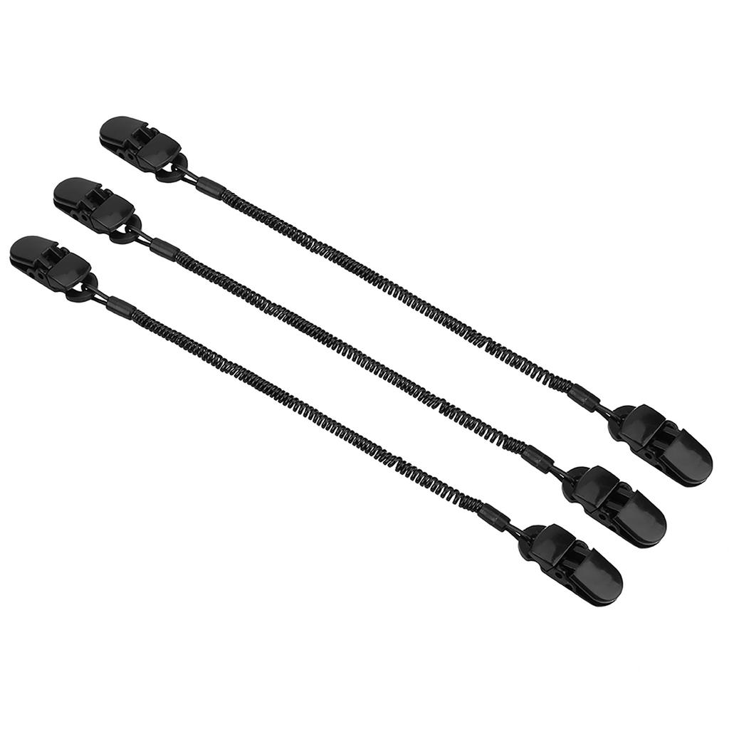 3pcs Black Retainer Hat Clip for Fishing Apparel Holder and Coiled Cord Leash Sailing Hat Clip