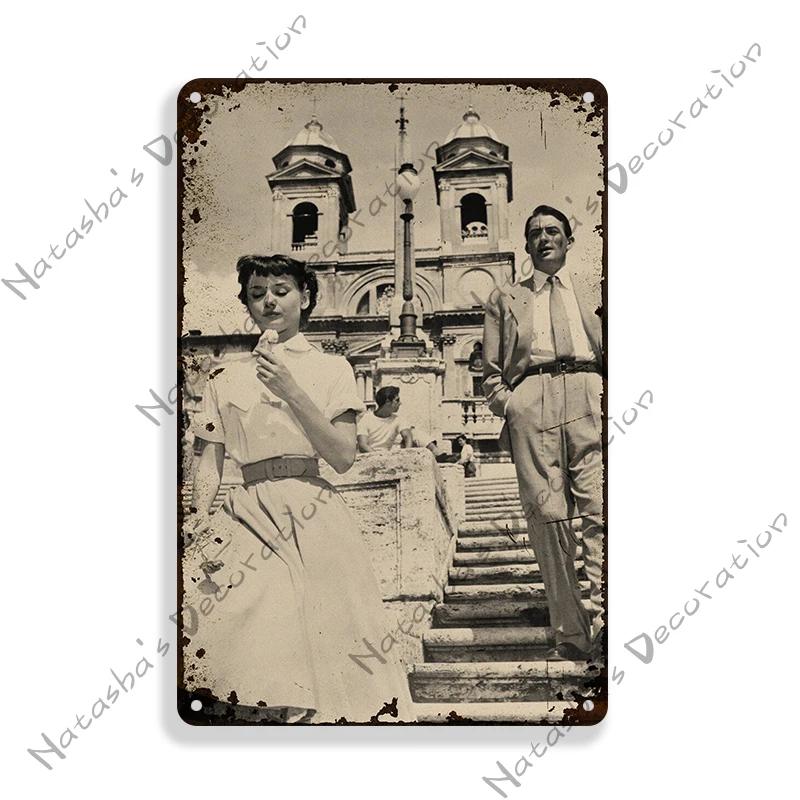 Audrey Hepburn Vintage Metallposter Ein Herz und eine Krone Film Retro Metallschild Rostiges Retro Poster Heim Bar Club Kino Wanddeko