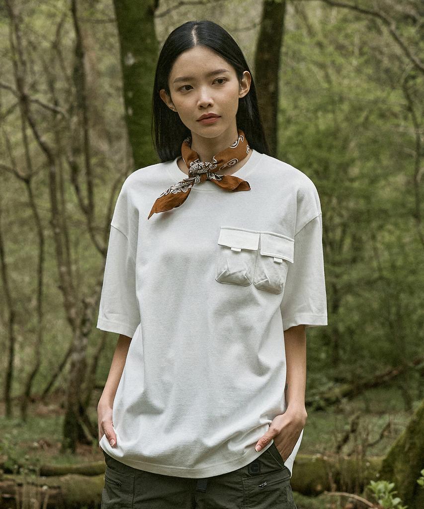 Kaempeusaideu Heavyweight Double Pocket Short Sleeve T-Shirt White Cst113