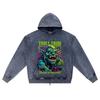 DTG print Knitted Denim Zip-Up Hoodie Troll Tribe Brother Print Zipper Hoodies  