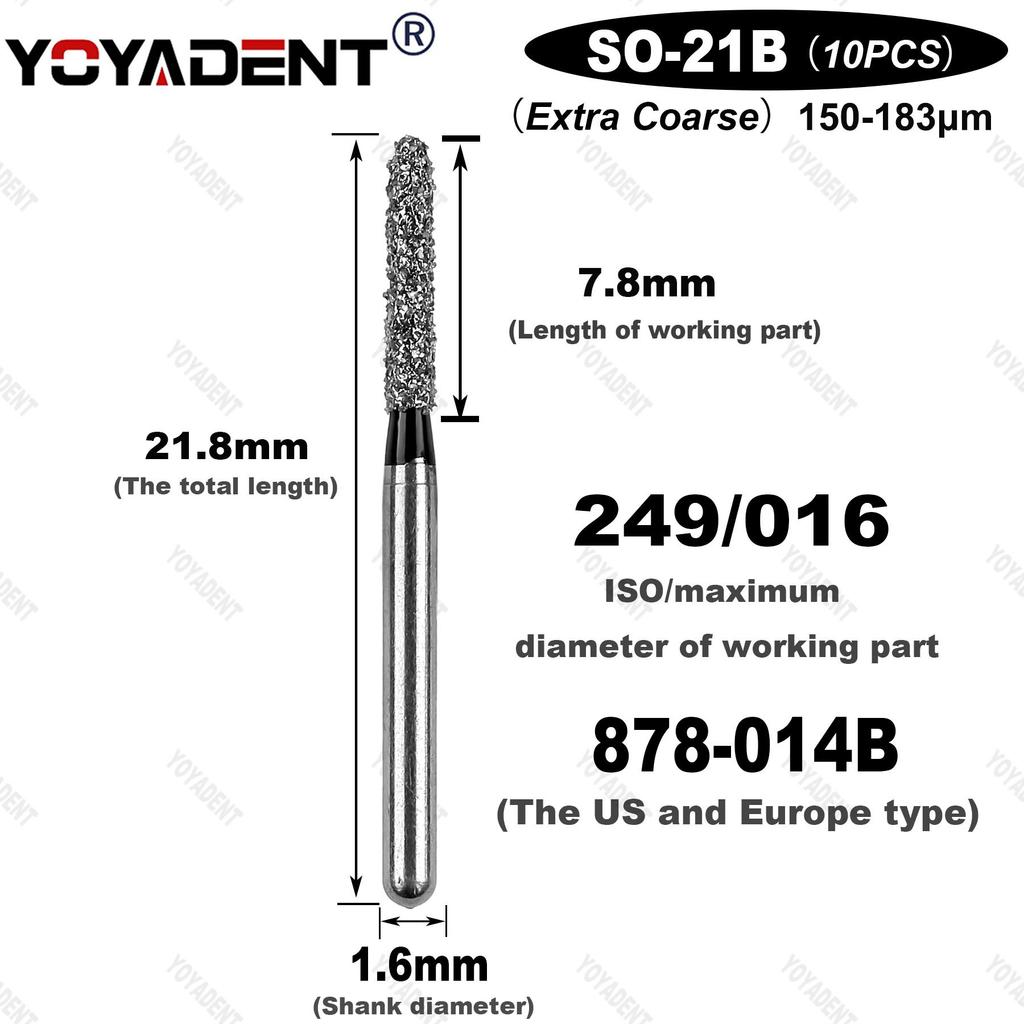 10Pcs/Pack Dental Diamond Burs SO Type Extra Coarse/Coarse/Standard Dentistry Drills For High Speed Handpiece Dia.1.6mm