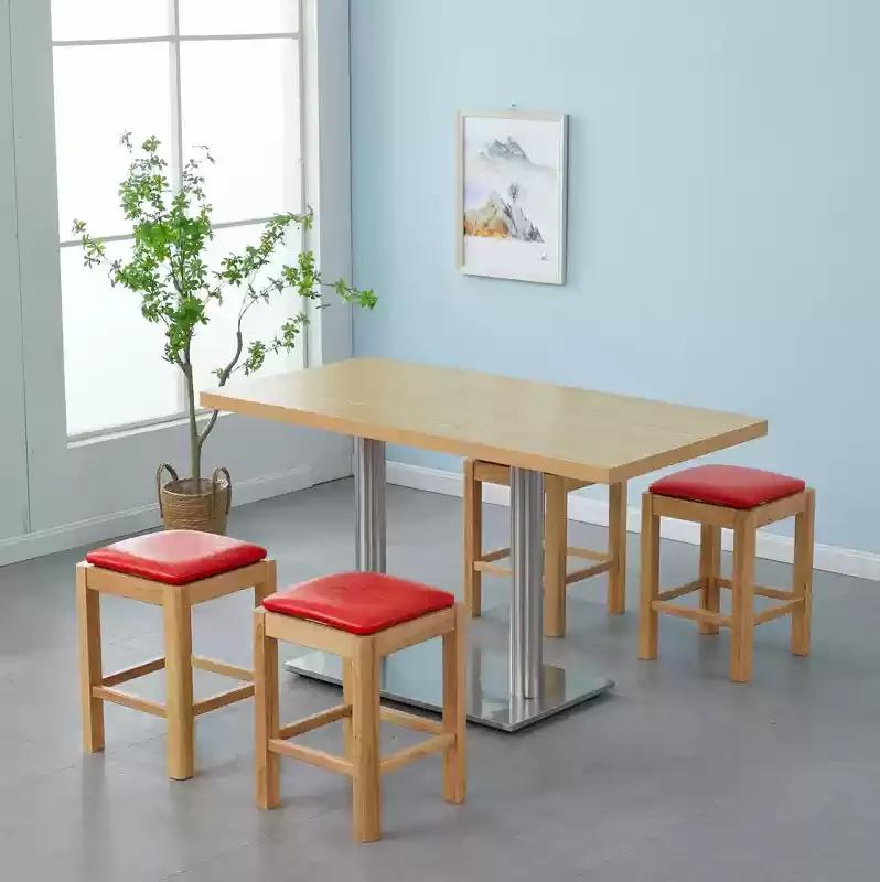 Solid Wood Rectangular Dining Table & Stools Set - Suitable for Fast Food, Malatang, Cold Drinks, Desserts, Rice Noodle
