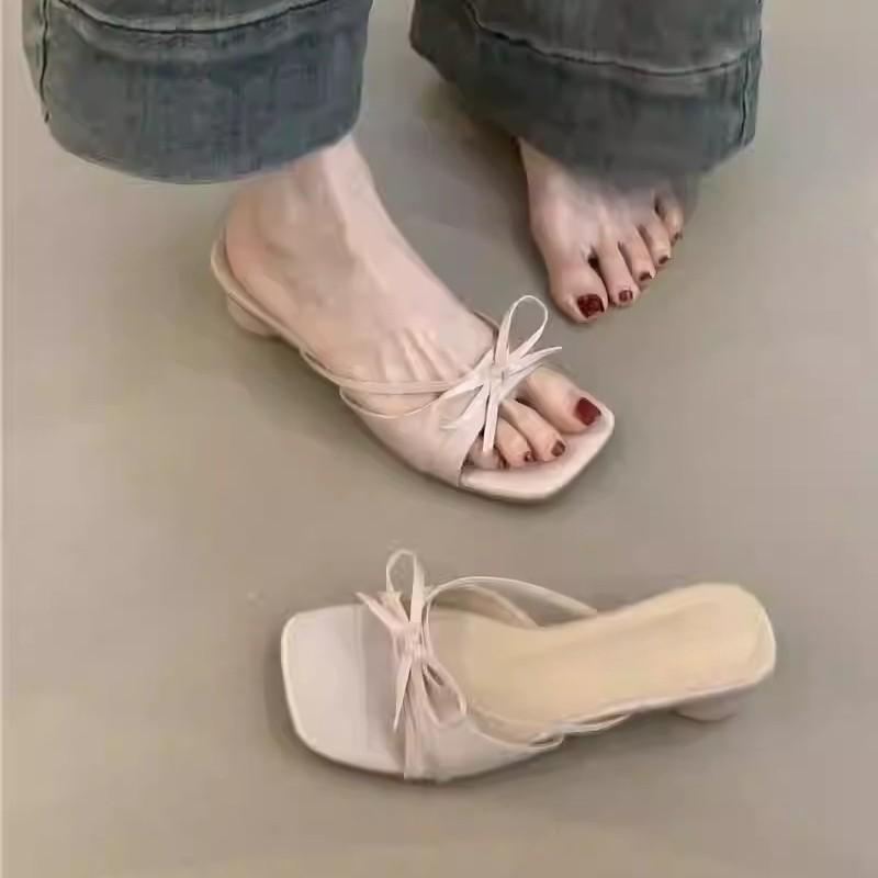 Gentle Wind Sandals Women's Shoes Summer 2025 New French Temperament Elegant Bow Open-toed Sandals
