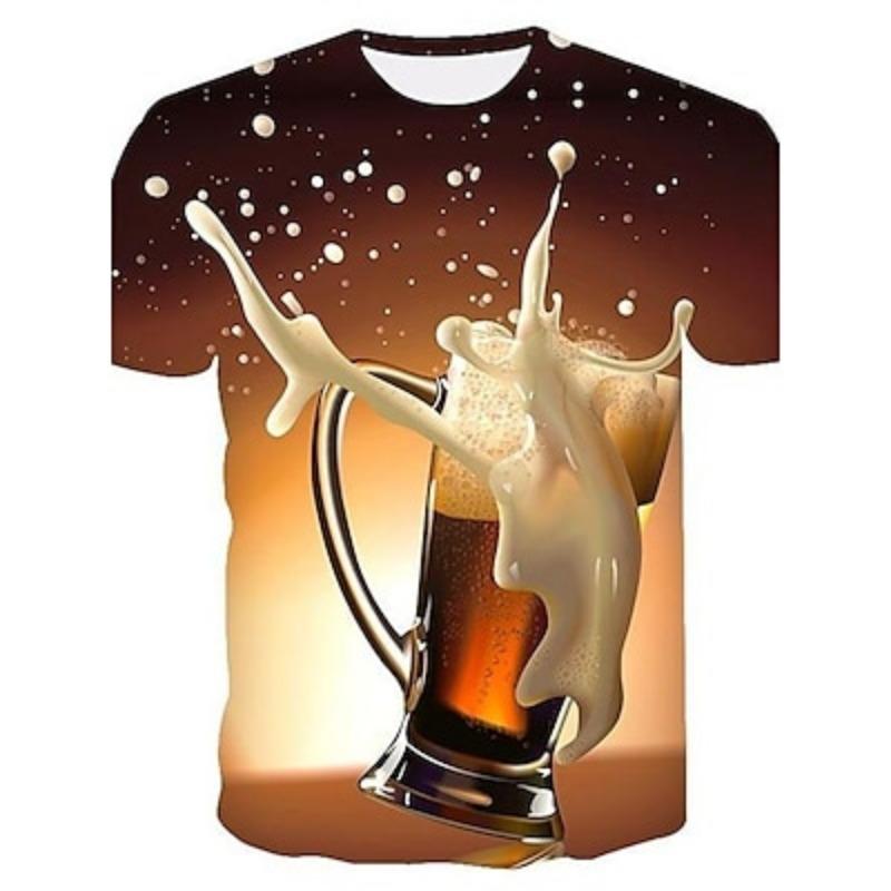ETST36 Heren Color Block 3D Bier Shirt Korte Mouw T-shirt Ronde Hals Shirt Basic Uitgaan Weekend Oktoberfest Lichte Kleding XXL