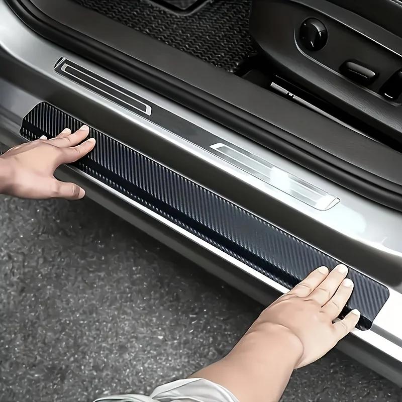4 Pcs/Set Car Door Sill Protectors, Anti Scratch Carbon Fiber Auto Threshold Cover Strips,  Car Accessories (Black 3D)