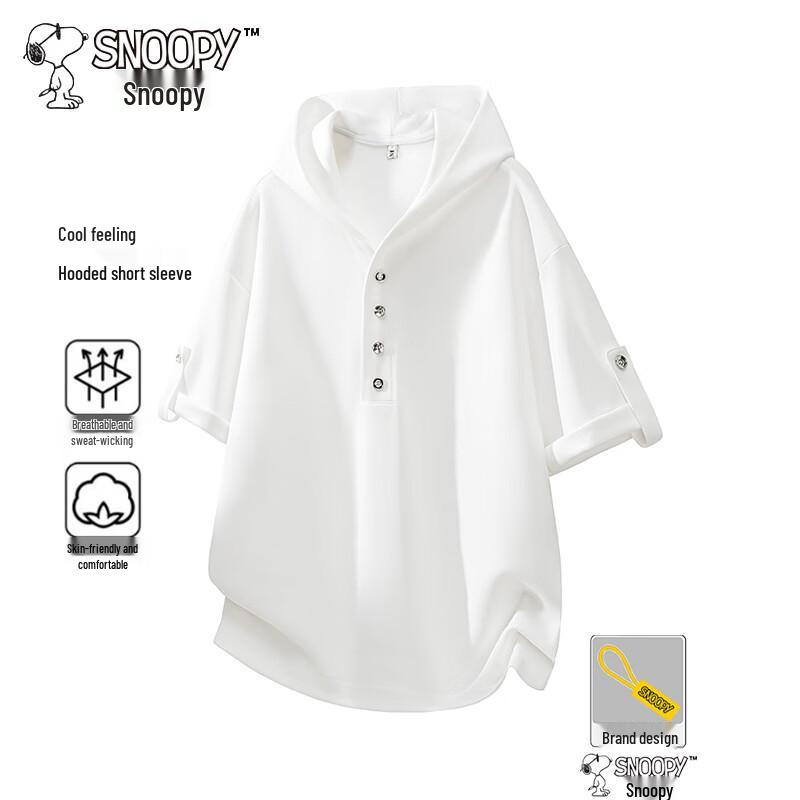 

SNOOPY Men s Summer Hooded Drop-shoulder Short Sleeve T-shirt M