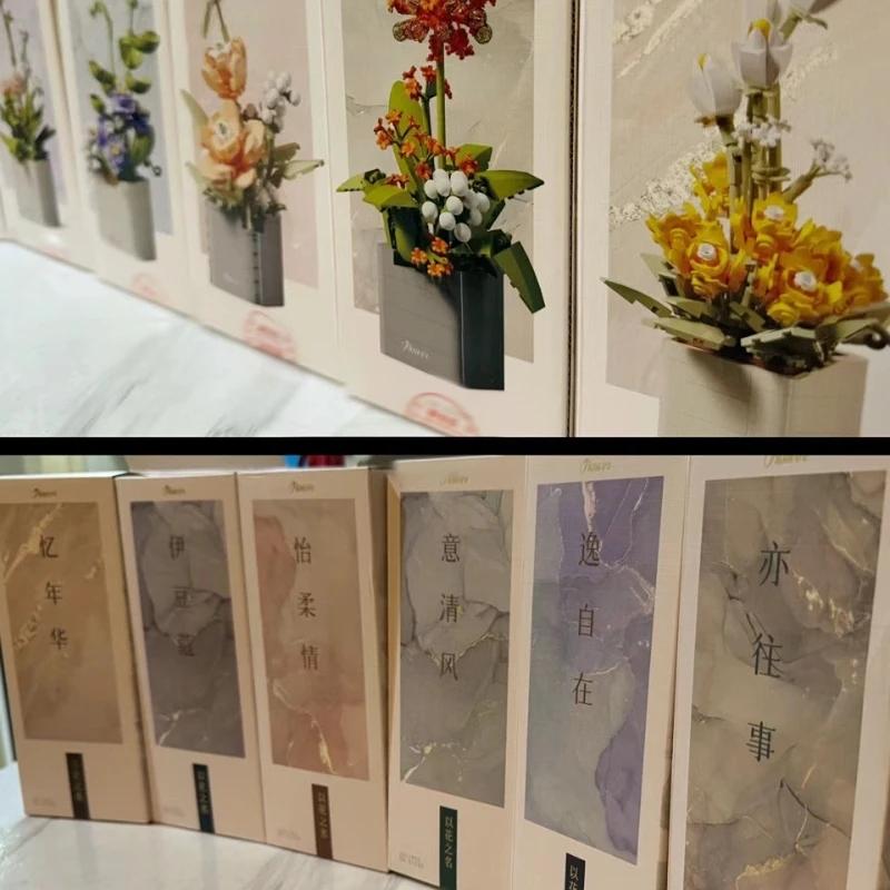 Sende deiner Mutter ein Geschenk Blumen Bausteine Ewige Bonsai Serie Set DIY Topfblume Löwenzahn Pfingstrose Steinpflanze Blumenstrauß Deko