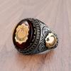 Male Ring Personality Hand Engraved Pattern Handmade Lustrous Vintage Red Stone Turkish Signet Ring Jewelry Accessory