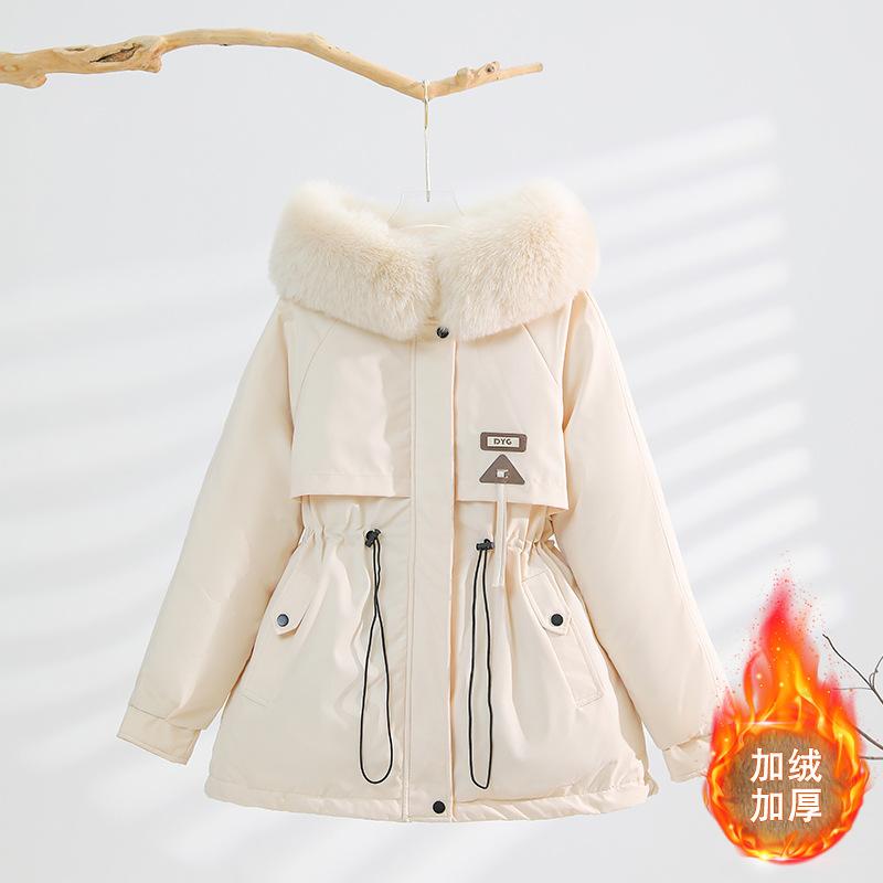 Thickened pie overcomes schoolgirl winter new waist and thin hooded big fur collar warm cotton-padded jacket
