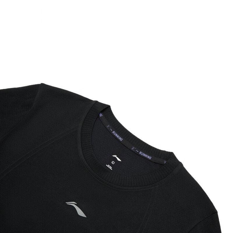 Li-Ning Running Series Solid Color Round Neck Slim-Fit Long Sleeve T-Shirt Women Tops Black ATLT082-1