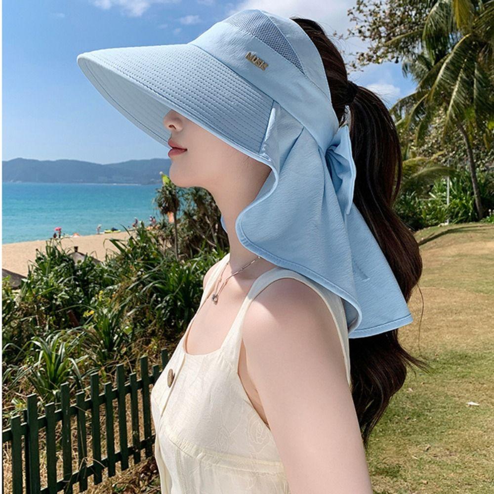 Neck Protection Sun Hat Anti-UV Beach Shawl Hat Summer Empty Top Ponytail Cap
