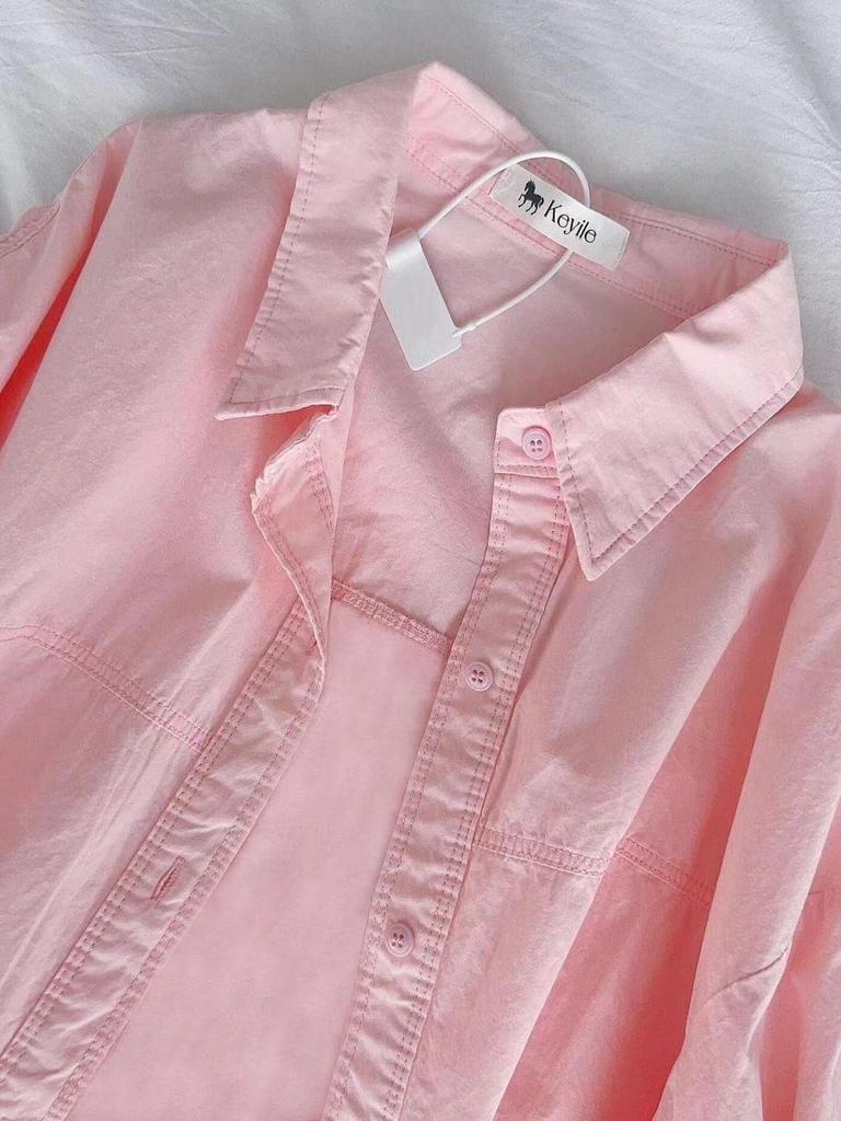 Women's Loose-Fit Korean Style Cotton Shirt - Early Spring 2025 French Casual Long Sleeve Top