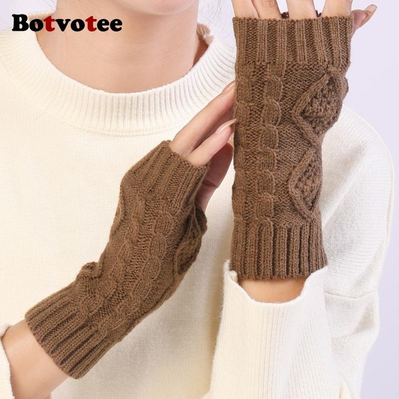 Botvotee Arm Warmers Sleeves for Women Y2k Accessories Winter Warm Knit Fingerless Gloves Free Shipping Half Finger Oversleeve