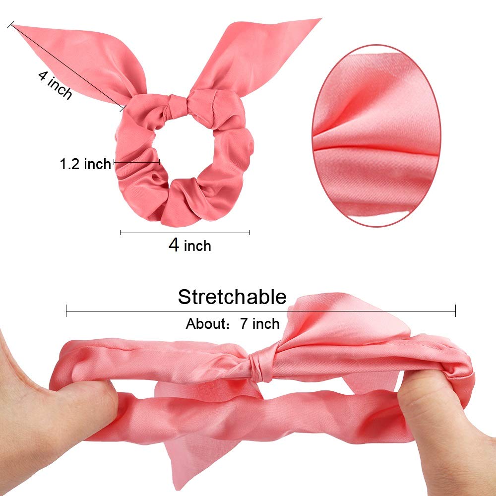 Chiffon Silk Scrunchies Set, 18 Pcs Solid Color Bow Ponytail Holders, Rabbit Ear Bowknot Hair Accessories for Women and Girls