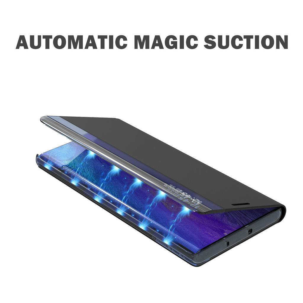 Capa para Samsung Galaxy S26 com Janela de Visualização Resistente a Arranhões em Couro PU com Flip e Suporte