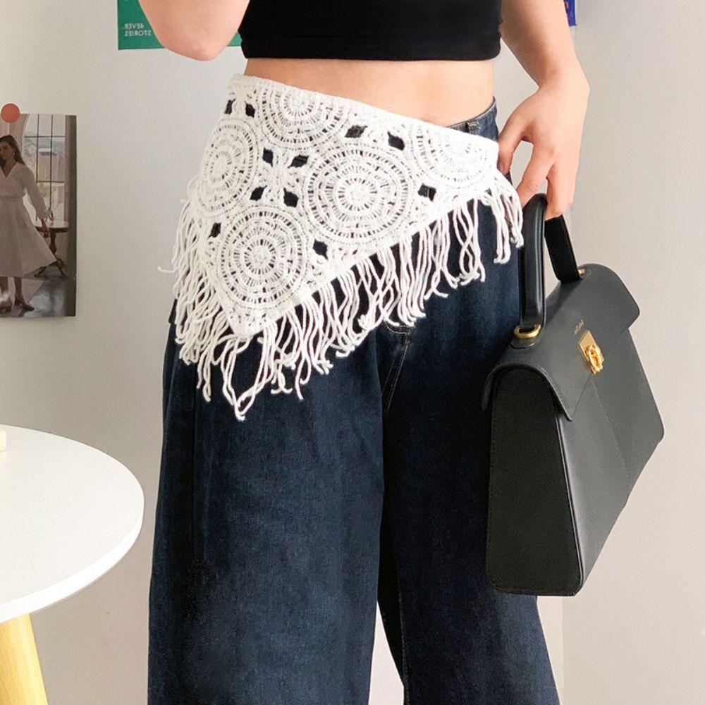 Colorful Ethnic Style Waist Band Cummerbund Apron Wrap All-match Knitted Triangle Headscarf  Women