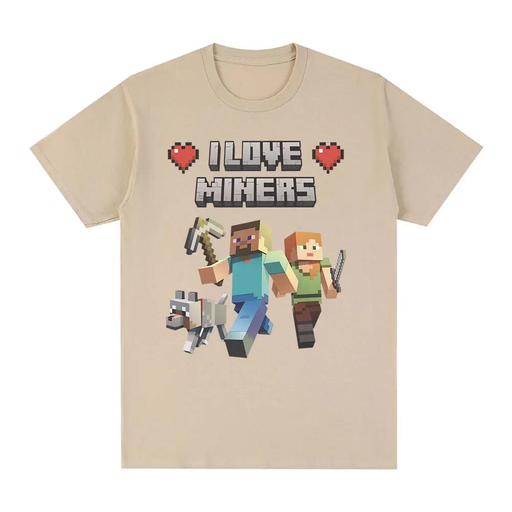 I Love Miners Print T Shirt Otaku Game Funny Meme T-shirt Unisexs Women Clothing 100% Cotton Casual Short Sleeve Oversized T Shirts