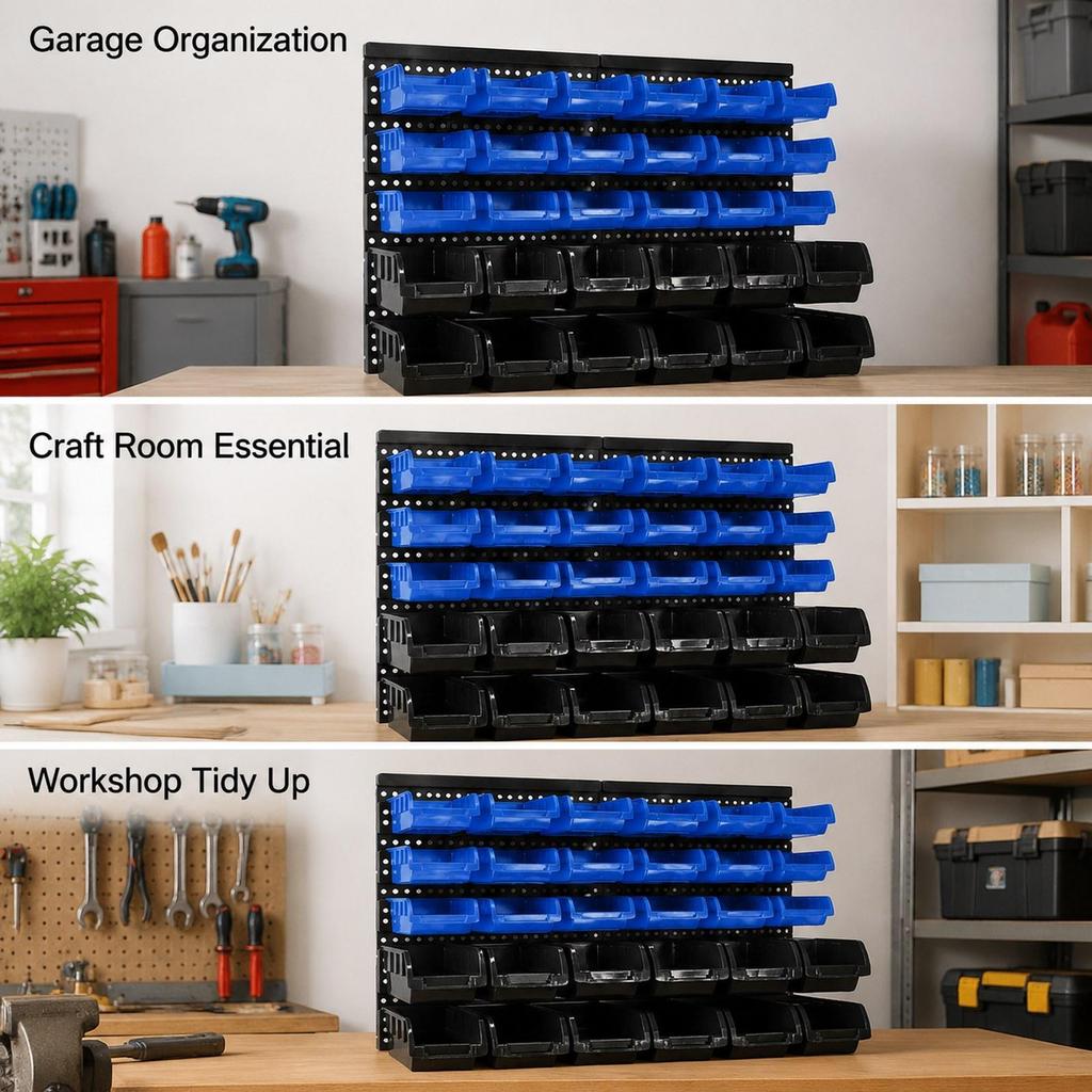30 Bin Storage Bins Container with Pegboard Tool Organizer Rack for Tools