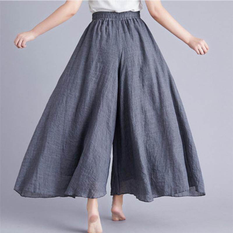 Summer New Large Size Cotton and Linen Casual Wide Leg Pants Women Elastic Waist Solid Vintage Loose Trousers Women Elegant Slim Fit Baggy Pants 26494