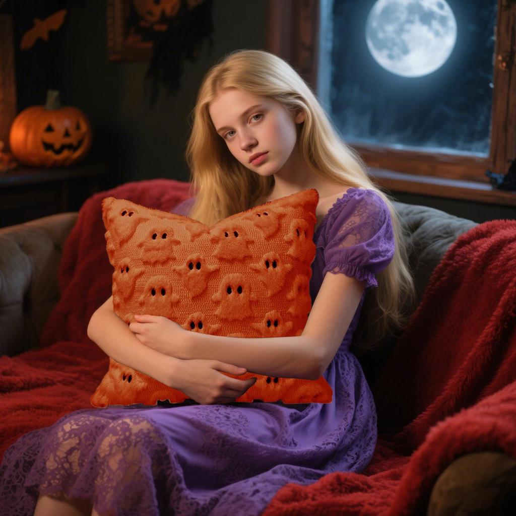 Halloween Ghost Pillow Cover 18x18 Inch, Gothic Decor Pillowcase For Sofa Chair Porch Patio Outdoor Indoor Home Bedroom Room