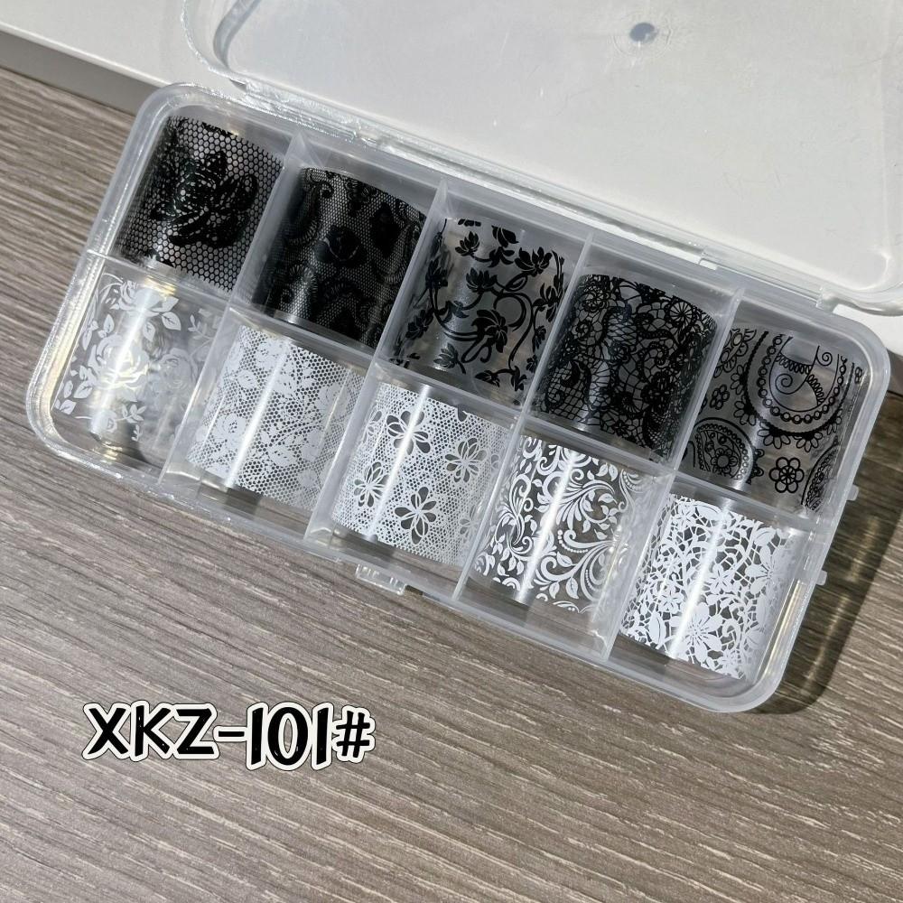 Lace Design Nail Foils Stripe Pattern Black White Nail Stickers Leopard Print Sequin Effect Nail Decorations Manicure DIY