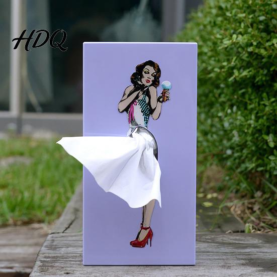 Tissue Box Holder Creative Lady Flying Skirt Design Easy Office Desk Access Square Tabletop Home Supplies Sexy Girl