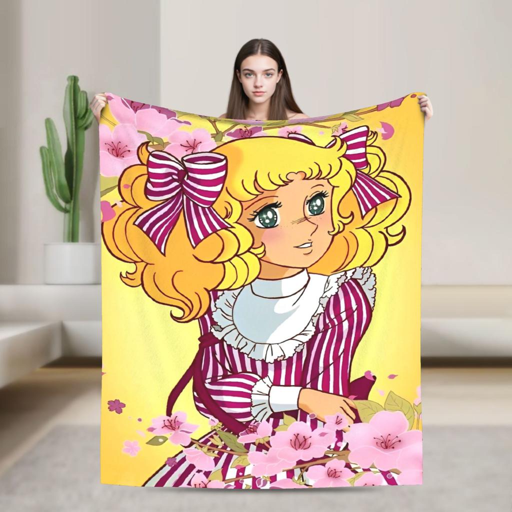 Candy Candy Cartoon Anime Blanket Flannel  Super Warm Throw Blanket for Outdoor Travel Bedspread