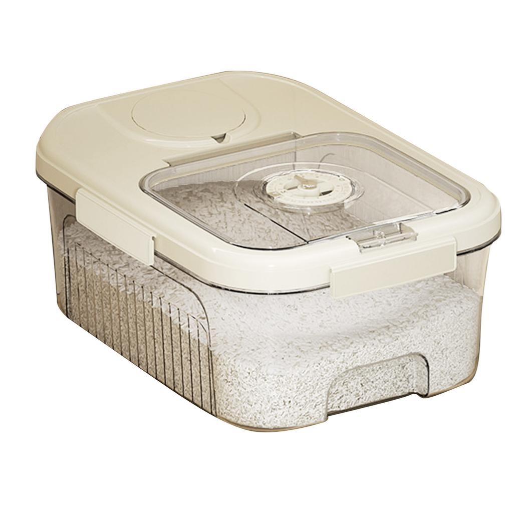 Rice Storage Box Transparent Sealed Press Type Magnetic Switch Kitchen Grain Storage Container for Dry Food Small Cream