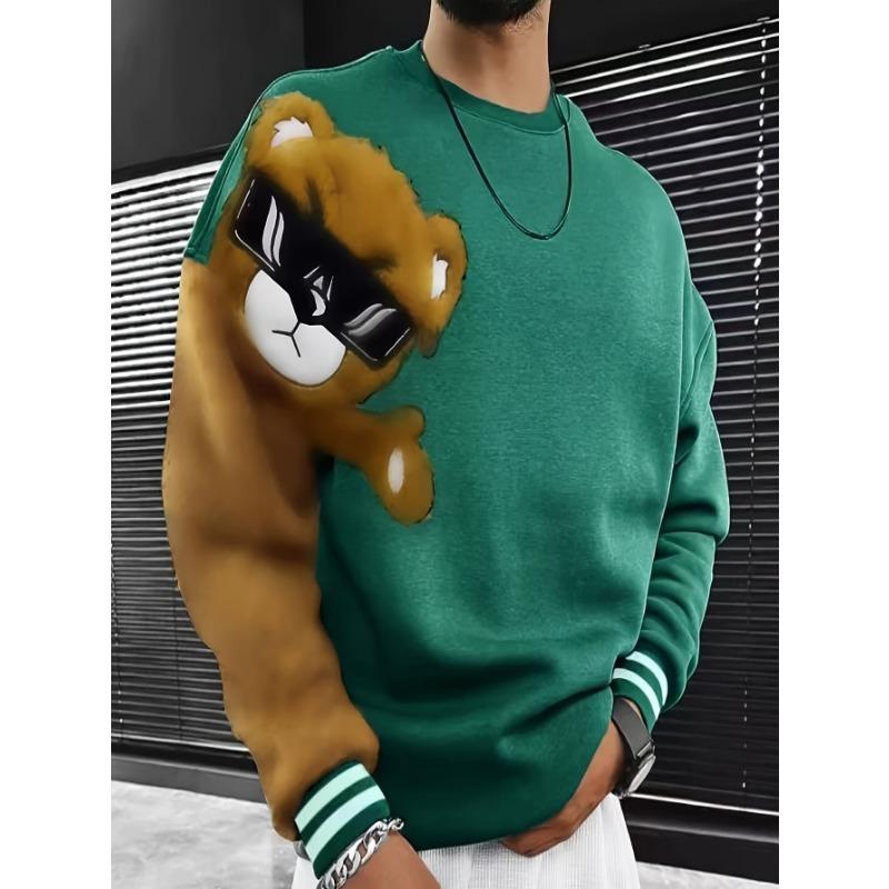 

Мужская повседневная спортивная рубашка из джерси, принт с героями мультфильмов, вышитые детали, классический крой, можно стирать в стиральной машине S зелёный