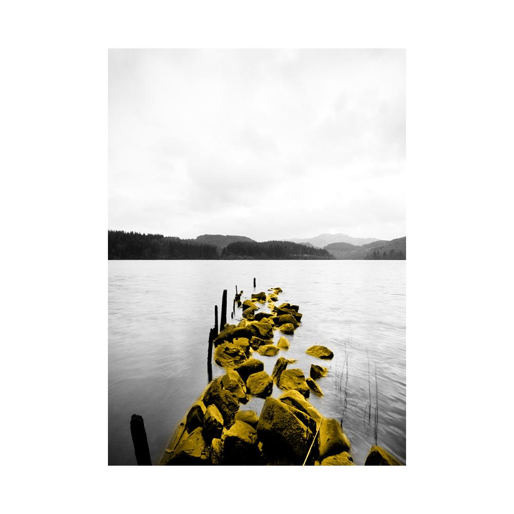Yellow Boat On The Lake Landscape Canvas Prints Gold Wooden Bridge Mountain Abstract Wall Art Paintings For Home Decor