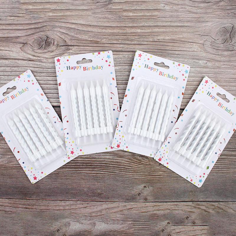 Baking Cake Decoration Ins Style Korean Birthday Candle Silver Platinum Polka Dot Striped Candle Simple Retro