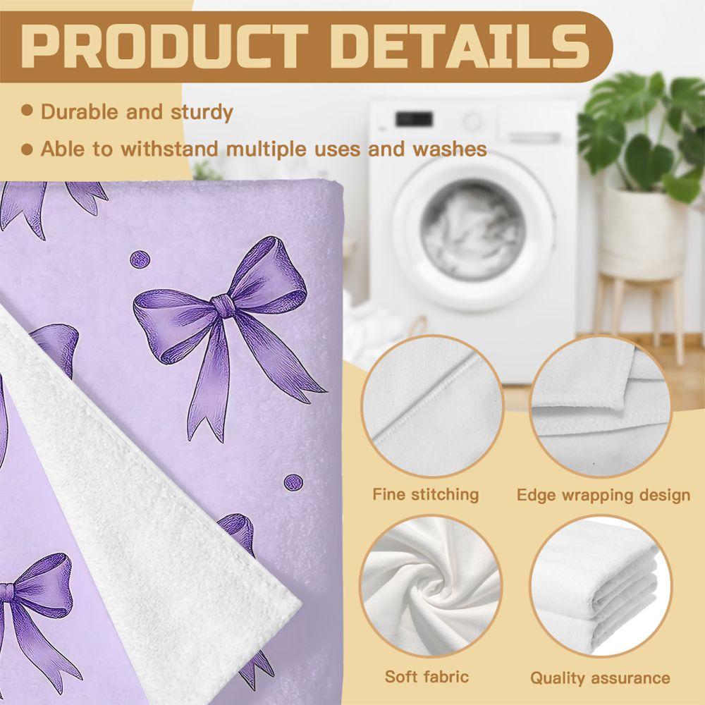 Cute Purple Bow Print Beach Towel Bath Towel Quick Dry Sand Free Soft Microfiber Towel for Swimming Pool Travel Home Decor