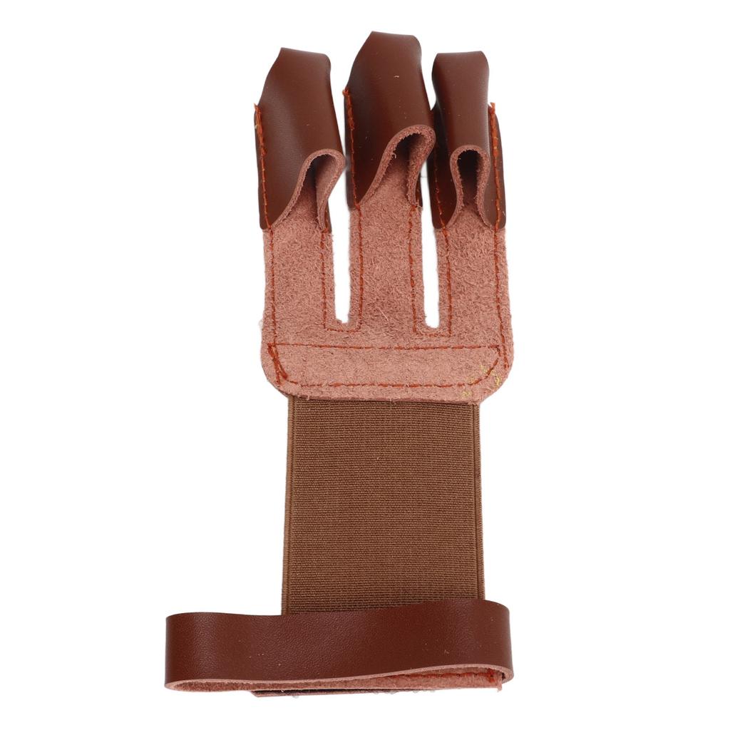 Archery Glove Cowhide Protective 3 Finger Guard Finger Tab Glove for Hunting Shooting Targeting Brown