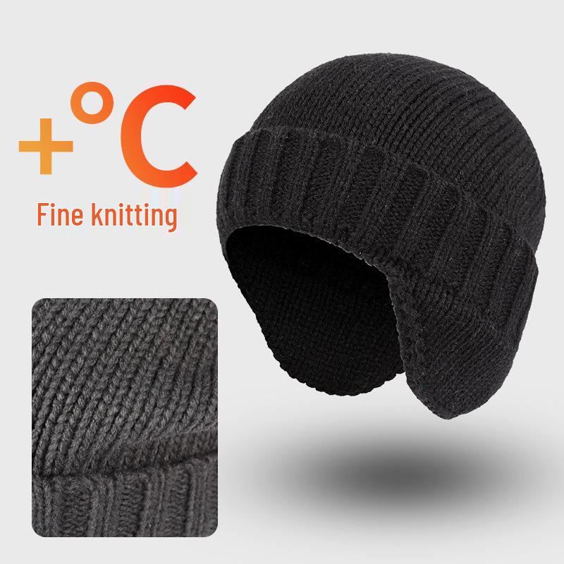 Warm Wool Beanie with Fleece Lining - Thick, Cold-Proof, Short Brim, Ear Protection Winter Hat for Cycling